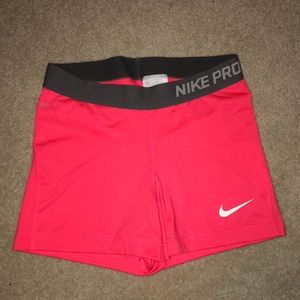 Neon Pink Nike Pro Shorts with Grey Waistband